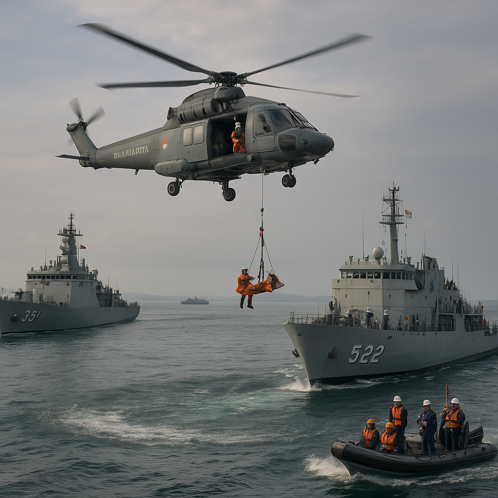 KRI Bung Hatta dan KRI Teluk Kupang Latihan Evakuasi Medis dan Manuver di Balikpapan