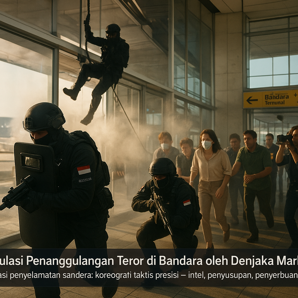 Simulasi Penanggulangan Teror di Bandara oleh Denjaka Marinir