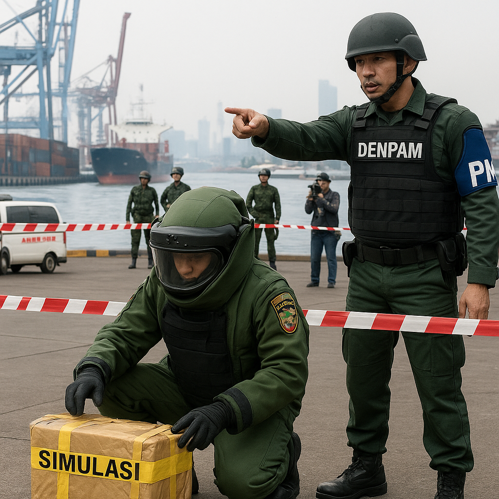 Simulasi Penangkalan Serangan Asimetrik di Pelabuhan: Protokol Pencarian dan Penetralan IED oleh Denpam