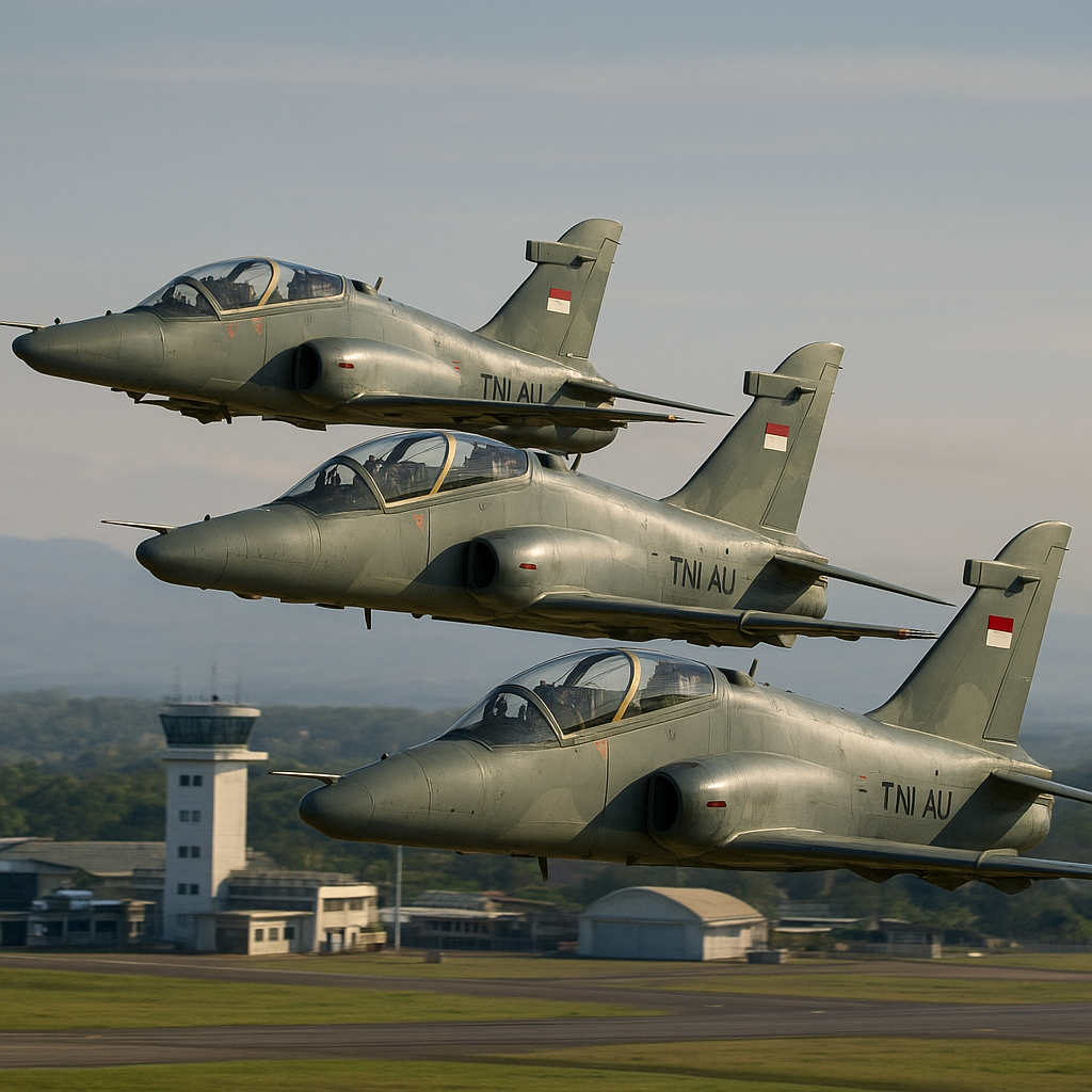 TNI AU Gelar Latihan Formasi Penerbangan Ketat Hawk-209 di Lanud Iswahyudi