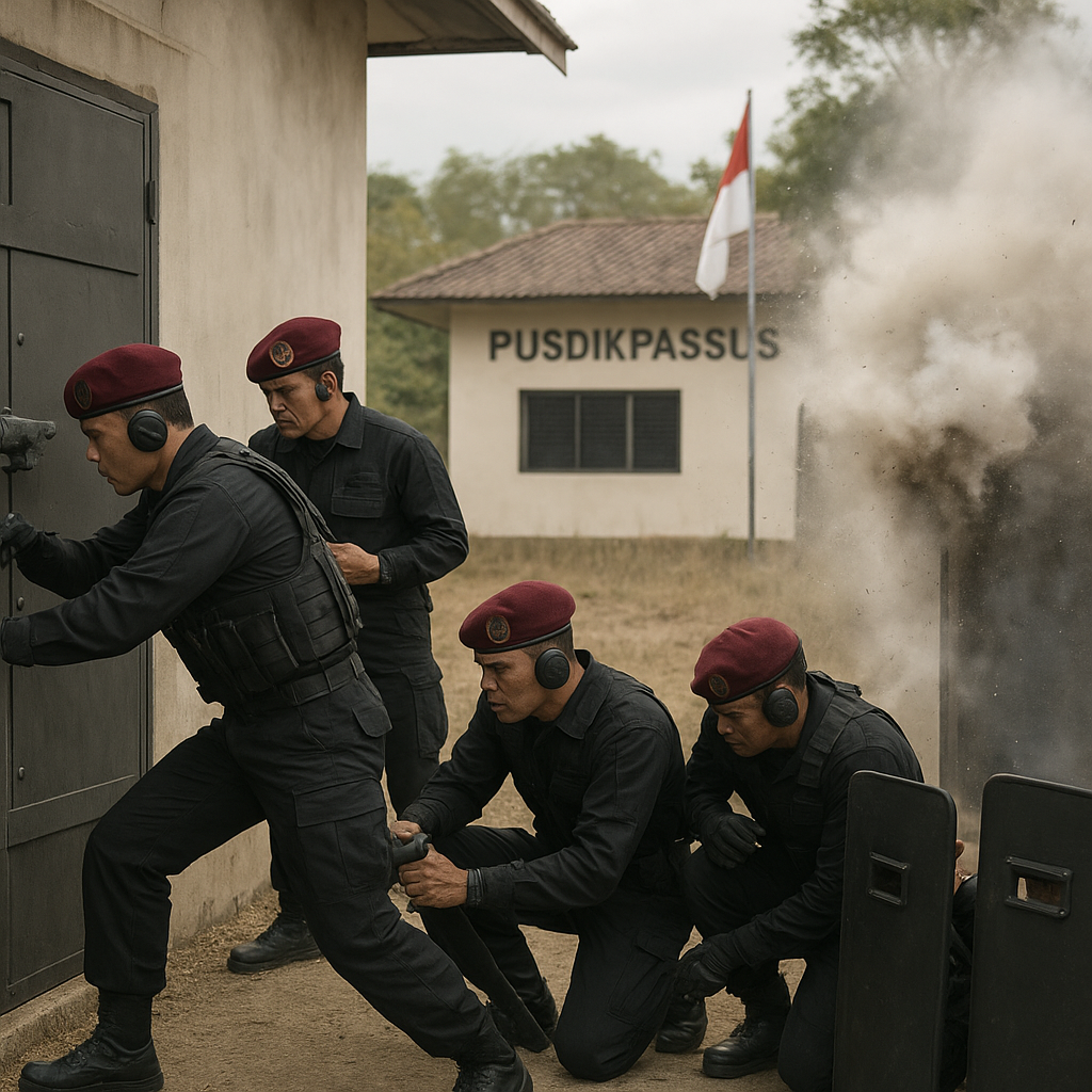 Kopassus Latih Breaching Teknik Mekanis dan Bahan Peledak di Pusdikpassus
