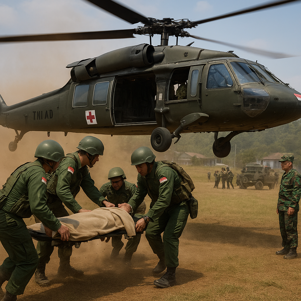 Simulasi Evakuasi Tempur Korban (CASEVAC) dengan Helikopter Black Hawk TNI AD