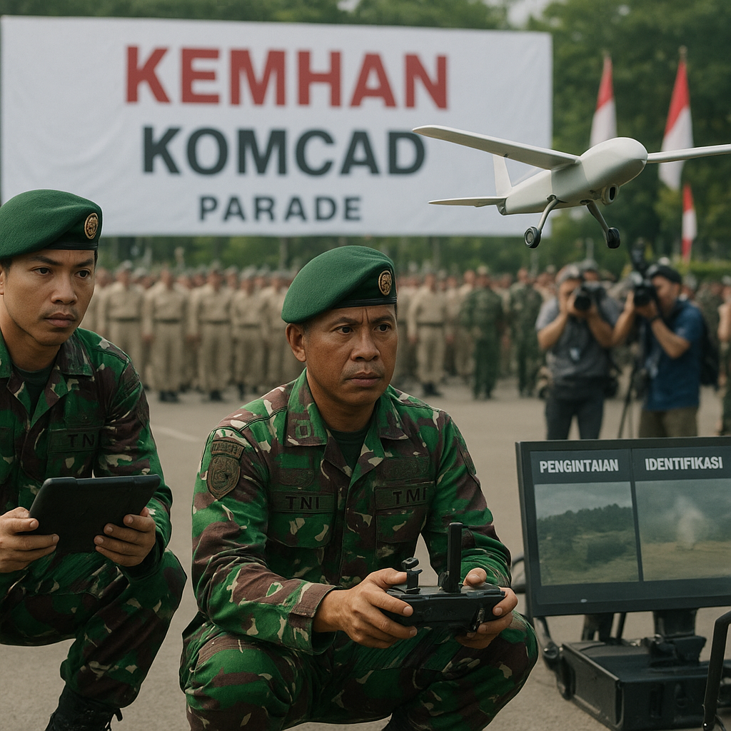 Kemhan Pamerkan Pasukan Ahli Pengendali Drone Kamikaze dalam Defile Komcad