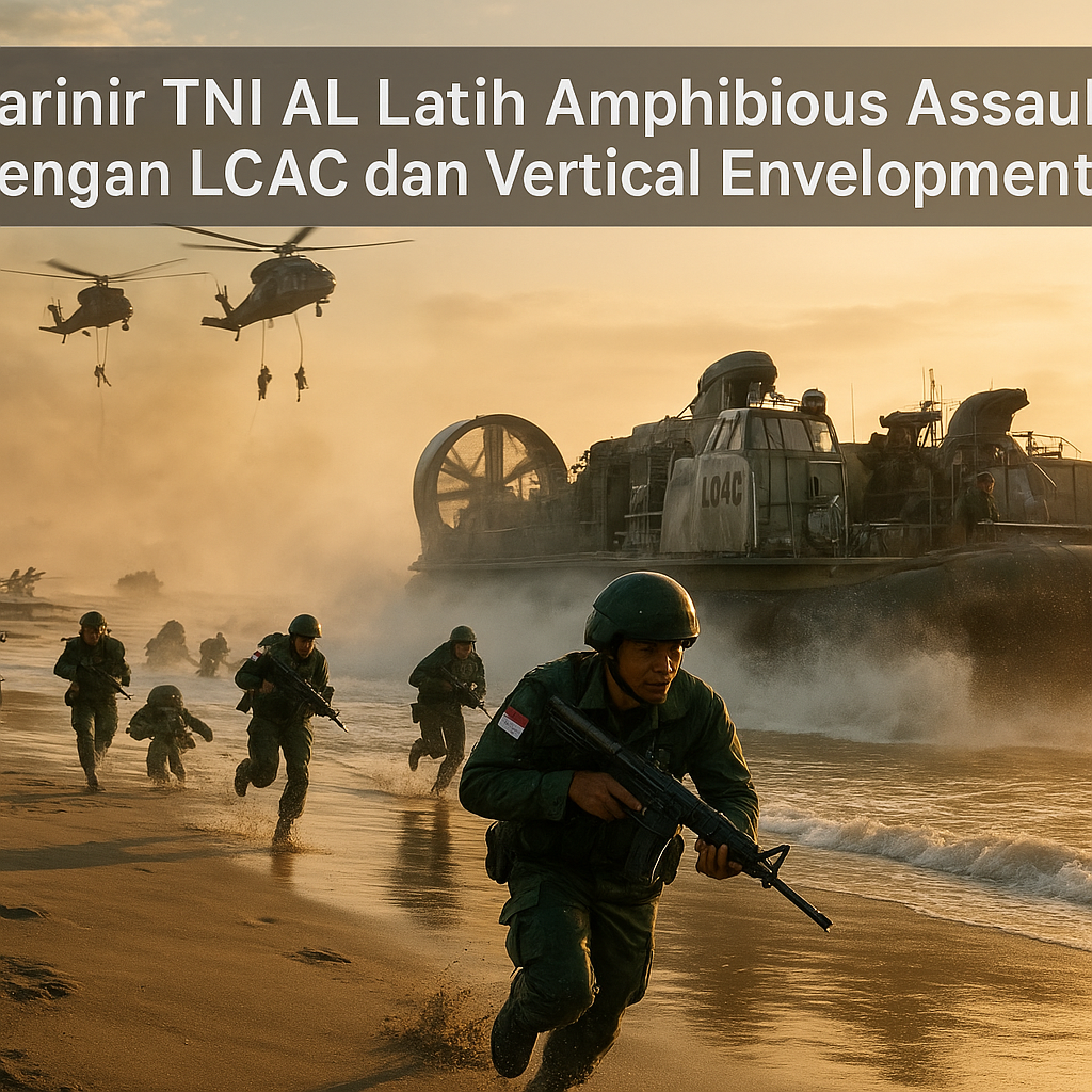 Marinir TNI AL Latih Amphibious Assault dengan LCAC dan Vertical Envelopment