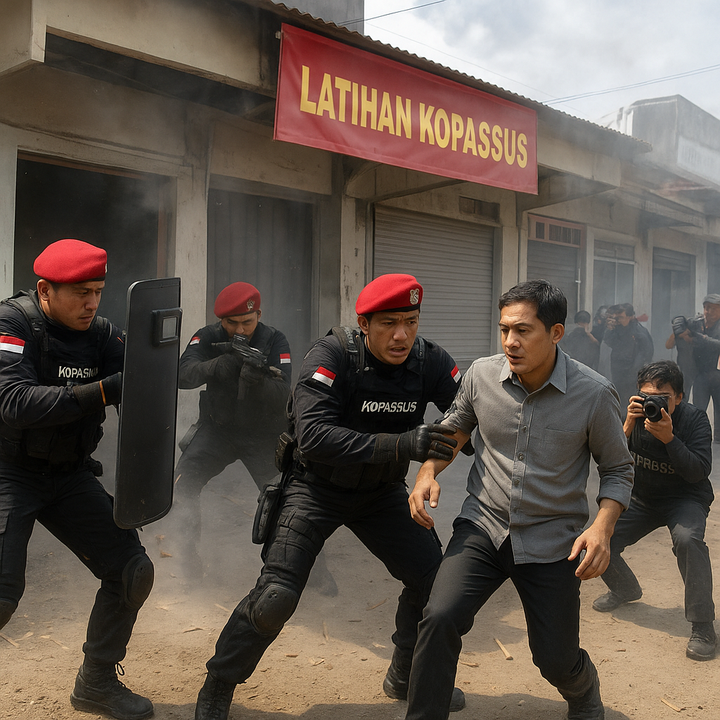 Kopassus Gelar Latihan Pembebasan Sandera dengan Metode Dynamic Entry di Baturaja