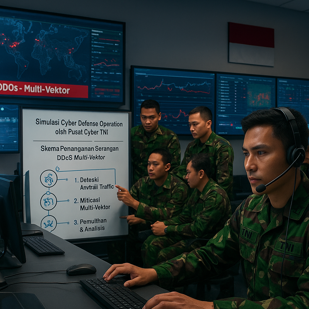 Simulasi Cyber Defense Operation oleh Pusat Cyber TNI: Skema Penanganan Serangan DDoS Multi-Vektor