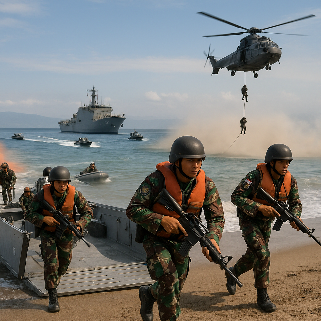 TNI AL Gelar Latihan Pendaratan Amfibi di Palu, Simulasi Tempur di Selat Makassar Jadi Sorotan