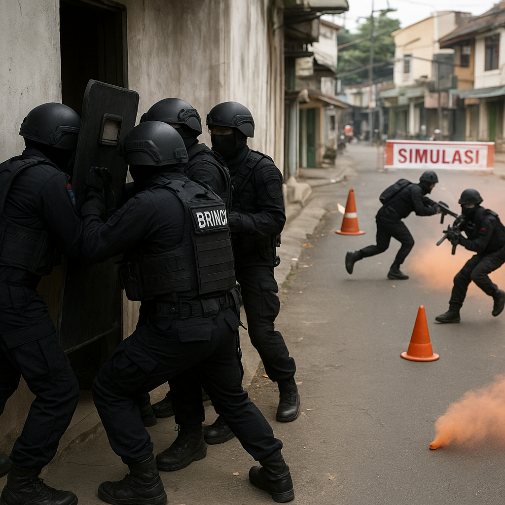 Simulasi Pertempuran Urban oleh Brimob: Teknik Clearing Bangunan dan Pengendalian Jalan