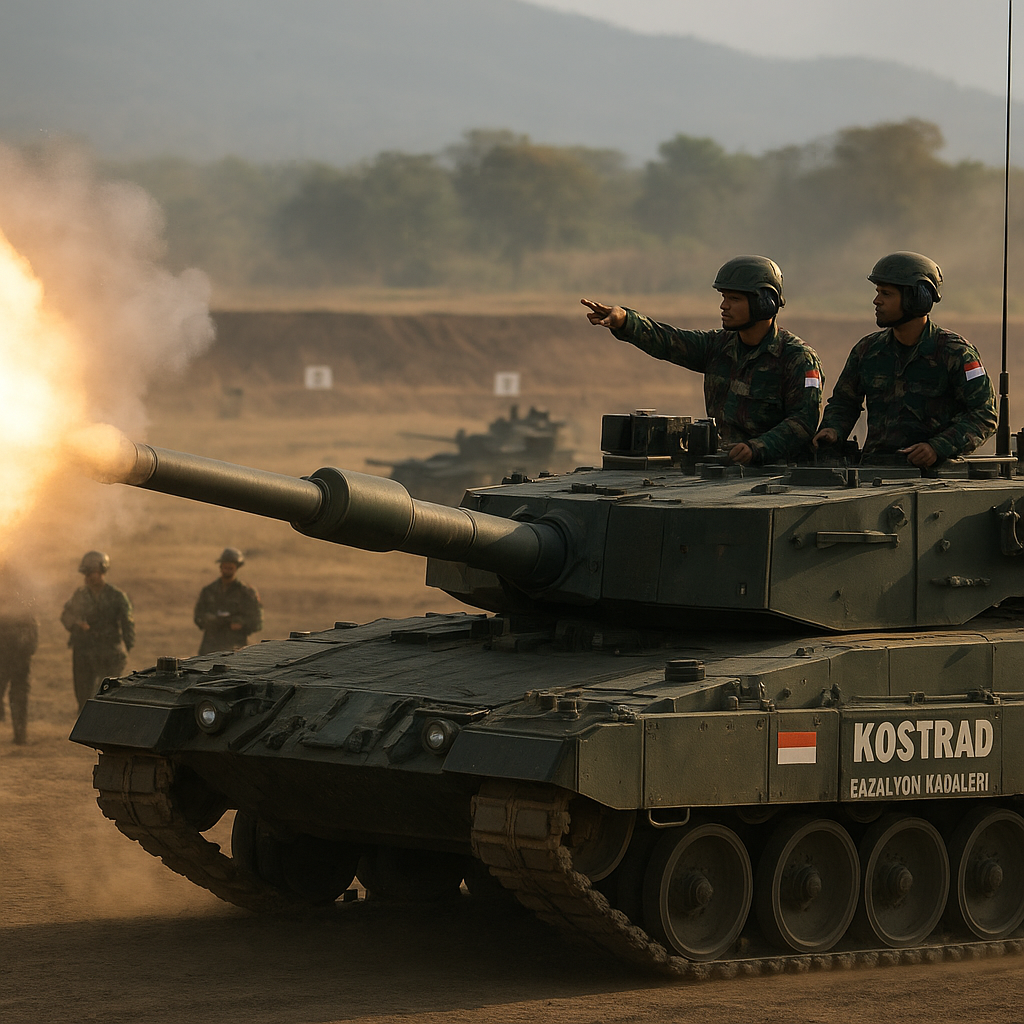 Batalyon Kavaleri 1 Kostrad Latih Penembakan Meriam Tank Leopard 2 RI