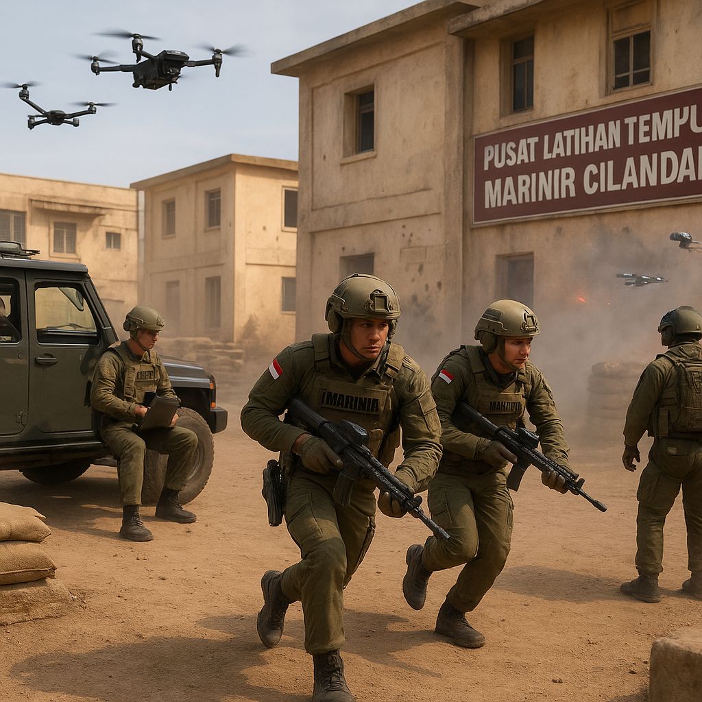 Pusat Latihan Tempur Marinir Cilandak Gelar Simulasi Serangan Urban Terintegrasi dengan Drone Swarm