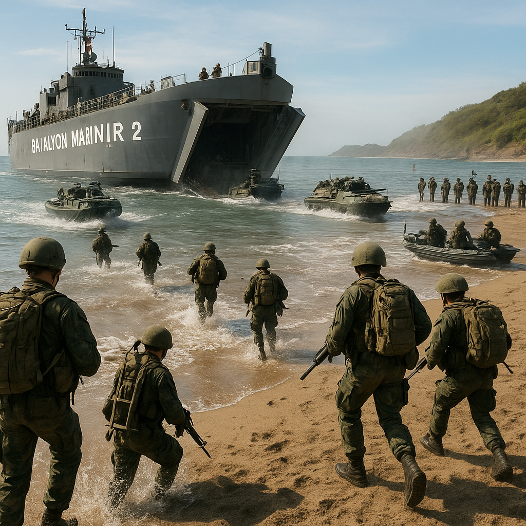 Latihan Amphibious Assault Batalyon Marinir 2 di Pantai Pasir Putih Situbondo: Prosedur Landing dari LST hingga Pembentukan Beachhead