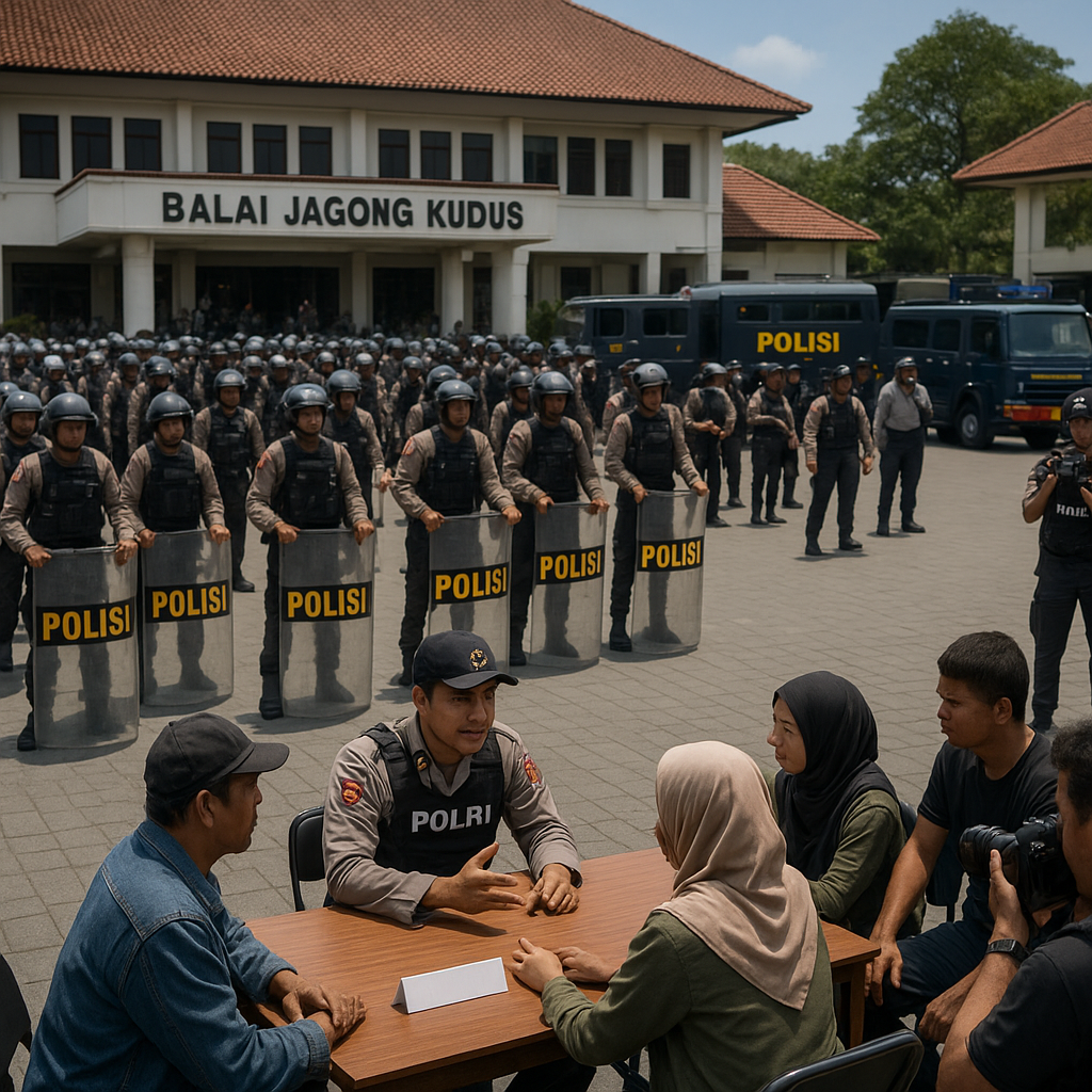 Sempat Bikin Tegang! Ratusan Polisi Gelar Simulasi Penanganan Keributan di Balai Jagong Kudus