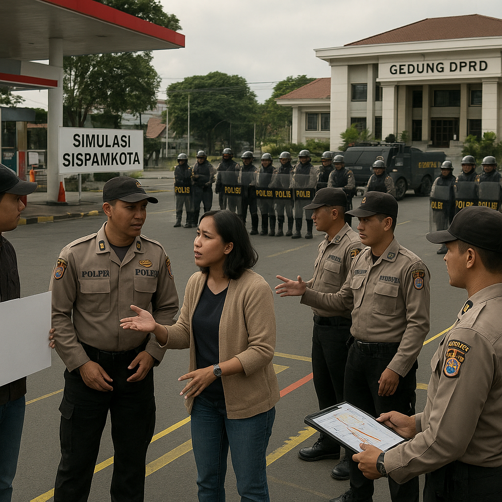 Simulasi Sispamkota Polres OKU: Protap Penanganan Eskalasi Unjuk Rasa dari SPBU ke Gedung DPRD