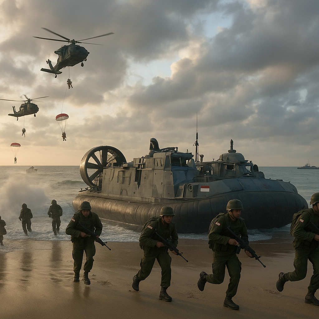 Latihan Amphibious Assault oleh Pasukan Marinir dan Paskhas TNI AU