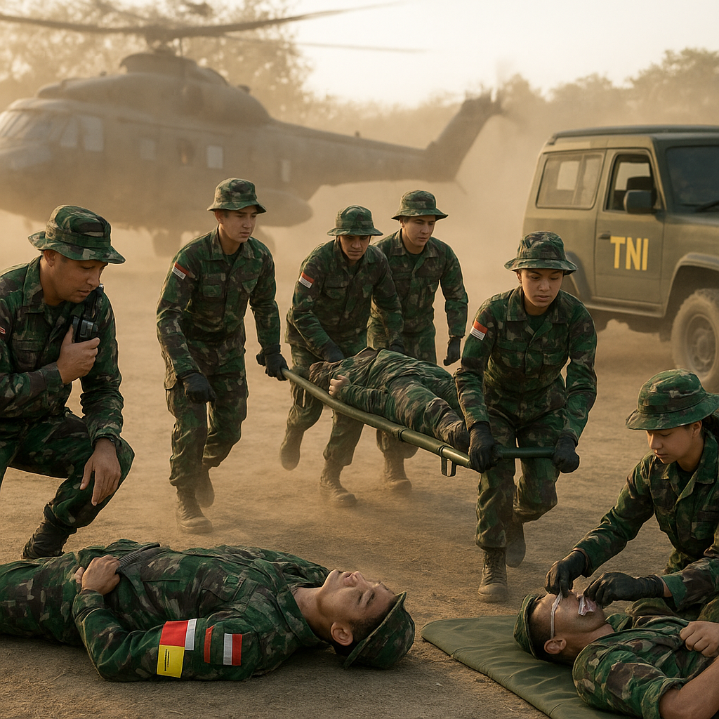 Latihan Evacuation Medis Combat (CASEVAC) oleh Tim Medis TNI dalam Simulasi Pertempuran