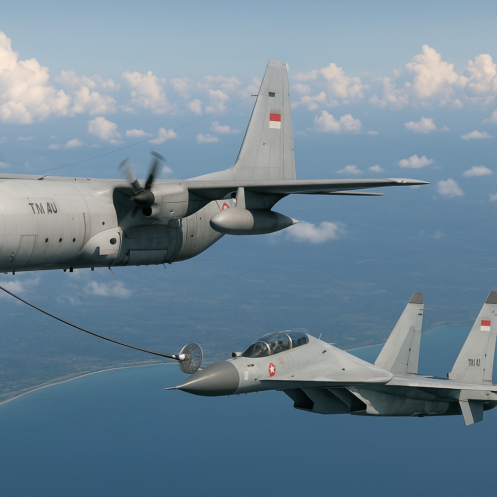 TNI AU Uji Coba Prosedur Pengisian Bahan Bakar di Udara (Air Refueling) untuk Sukhoi Su-30