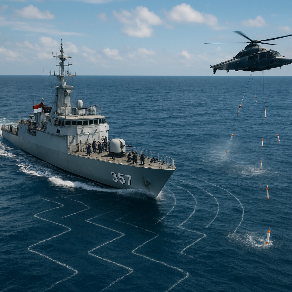 TNI AL Gelar Latihan Anti Kapal Selam dengan Teknik Barrage Sonar di Selat Sunda