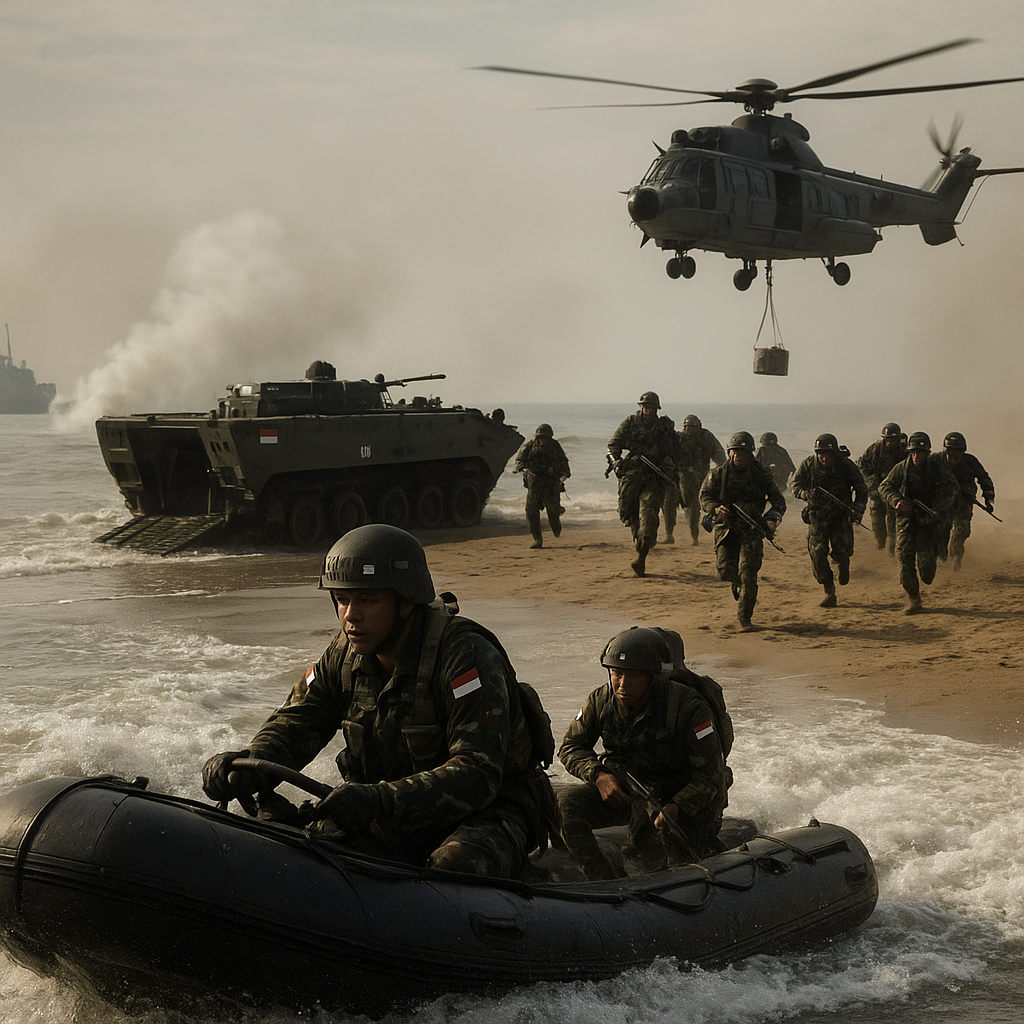 Simulasi Operasi Amfibi TNI AL dan Marinir di Pantai Cilacap