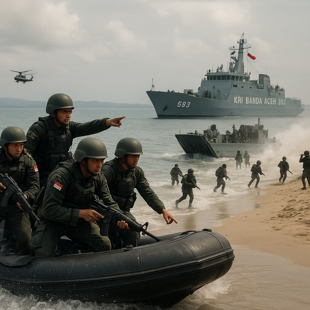 Simulasi Operasi Amfibi TNI AL di Teluk Lampung: Tahap Pendaratan dan Penguasaan Pantai