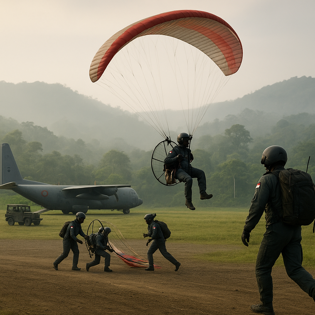 Simulasi Operasi Khusus TNI AU: Infiltrasi dengan Paraglider Motor di Sukabumi