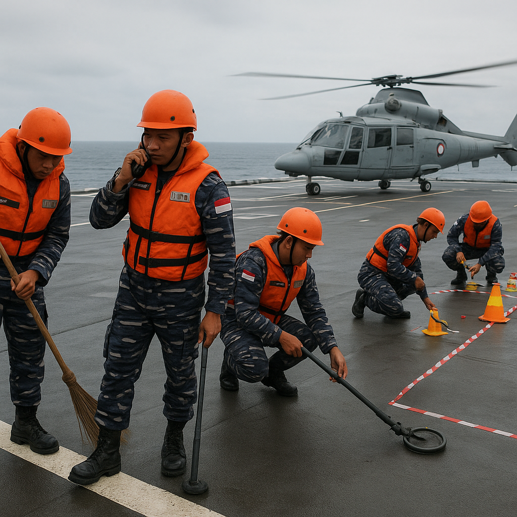 TNI AL Gelar Latihan 'Clear Deck' di Kapal Induk, Simulasikan Prosedur Bersih Lahan untuk Operasi Helikopter