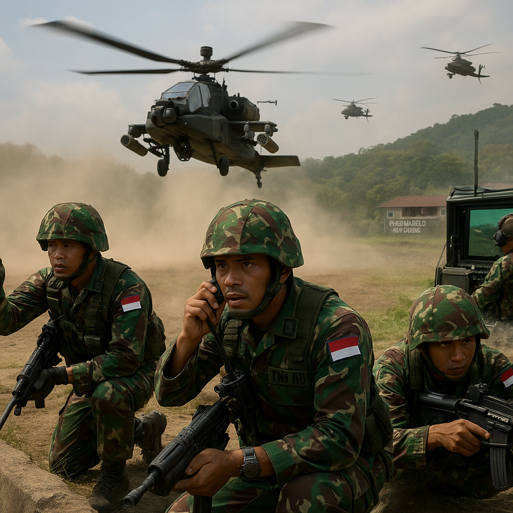 TNI AD Latihan Taktik Penyergapan dengan Sistem Simulasi Heli Serbu Apache