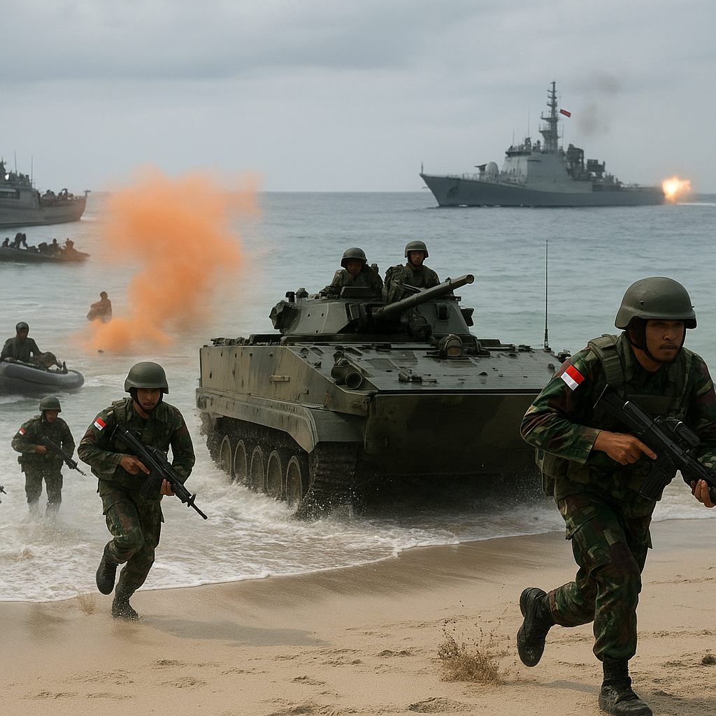 Latihan TNI AL: Prosedur Pendaratan Amphibi di Pantai Pasir Putih, Situbondo