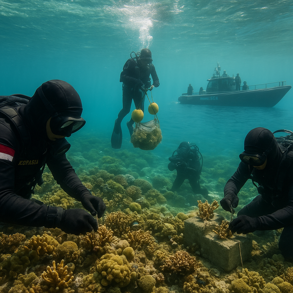 Kopaska transplantasi terumbu karang di Pantai Bangsring