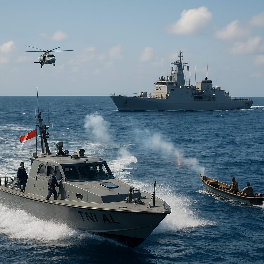 TNI AL Gelar Latihan Simulasi Penangkalan Kapal Penyelundup dengan Skema 'Anvil and Hammer'