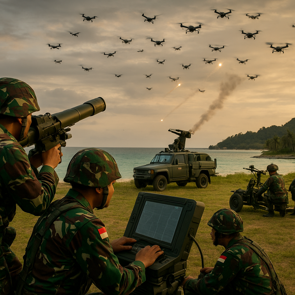 Simulasi Pertahanan Berlapis TNI AD terhadap Serangan Drone Swarm di Natuna