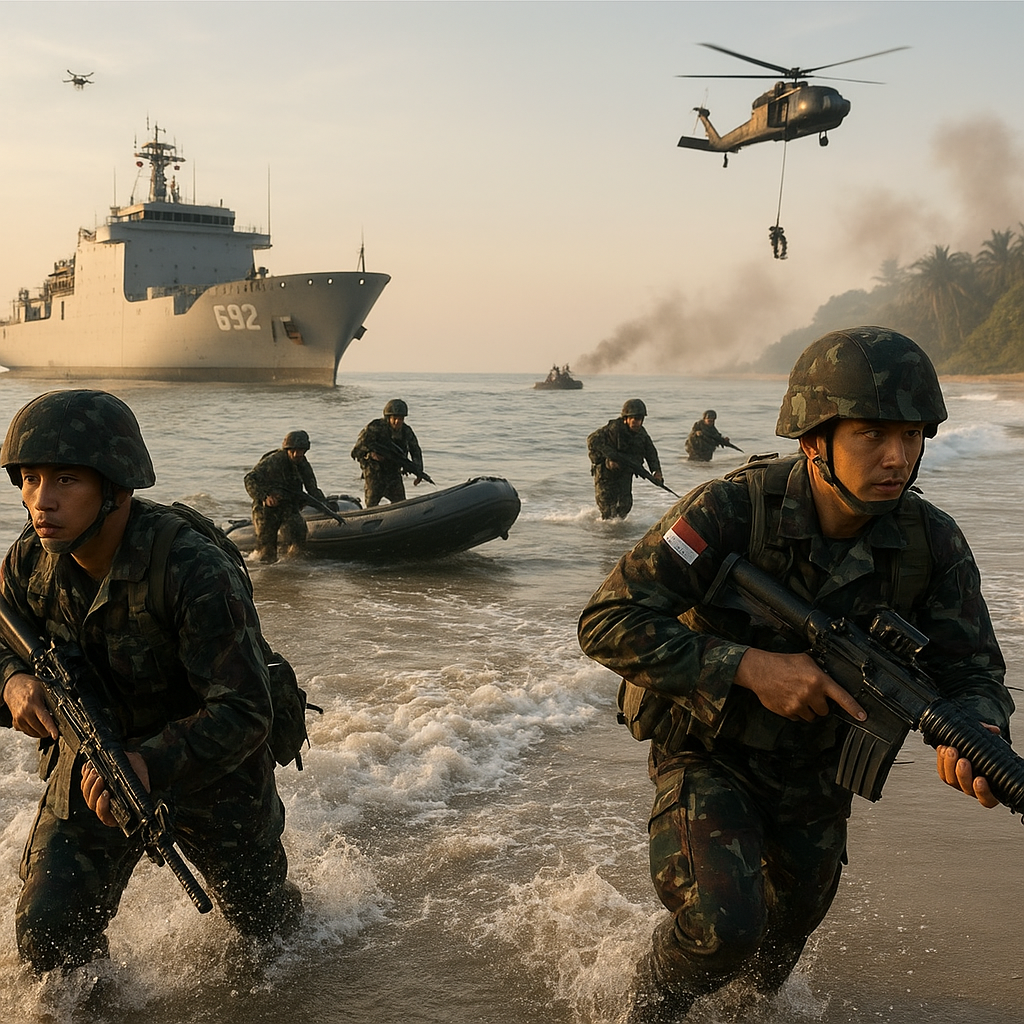 Simulasi Operasi Amfibi TNI AL: Pendaratan Pasukan di Pantai Anyer