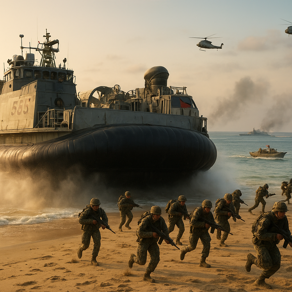 Latihan Operasi Amfibi Marinir: Pendaratan LCAC dan Pembentukan Beachhead