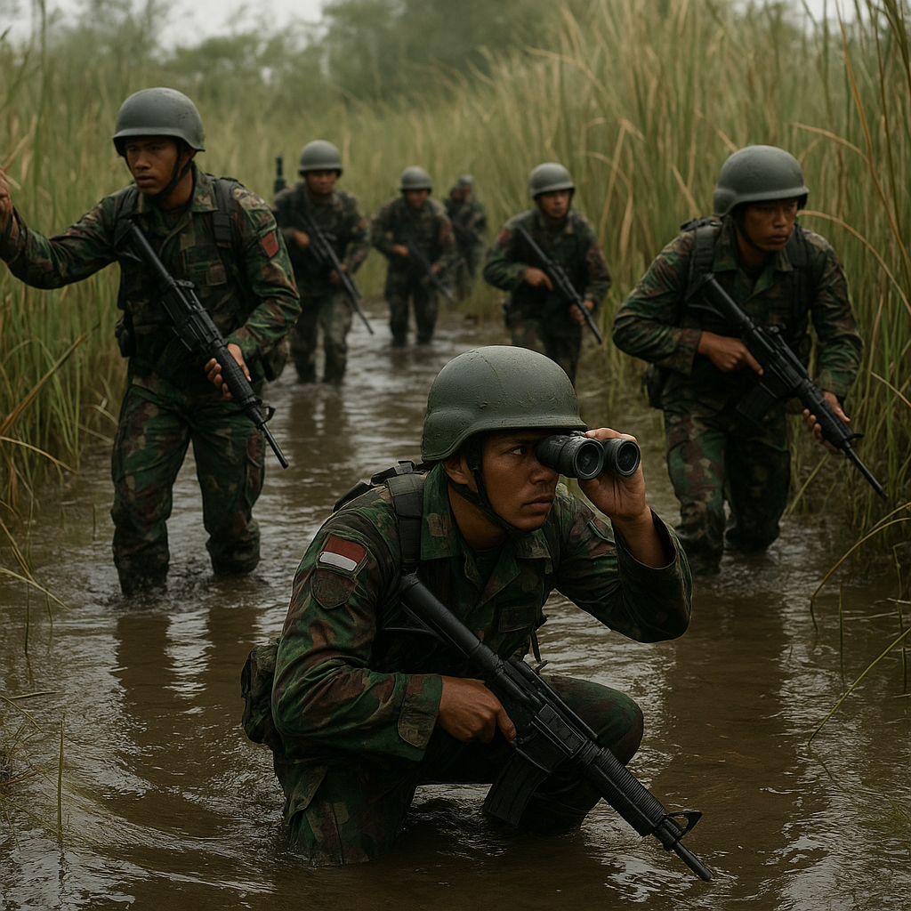Yonif 700/Raider Latihan Manuver Rawa dengan Teknik Infiltrasi Cepat