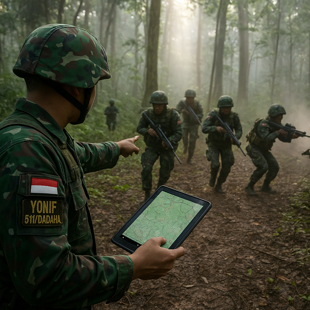 Latihan Taktis Infanteri Yonif 511/Dadaha Uji Manuver Formasi Segitiga Terbalik di Hutan Jember