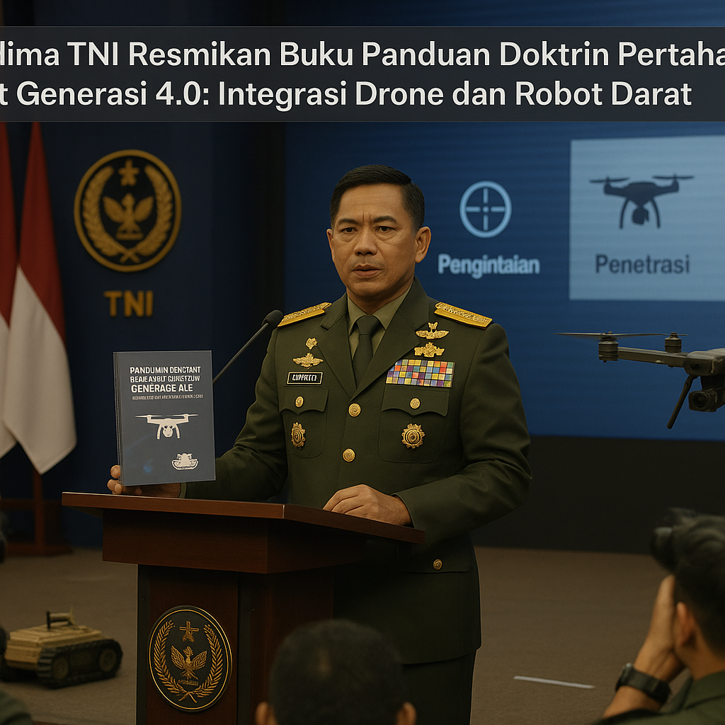 Panglima TNI Resmikan Buku Panduan Doktrin Pertahanan Darat Generasi 4.0: Integrasi Drone dan Robot Darat