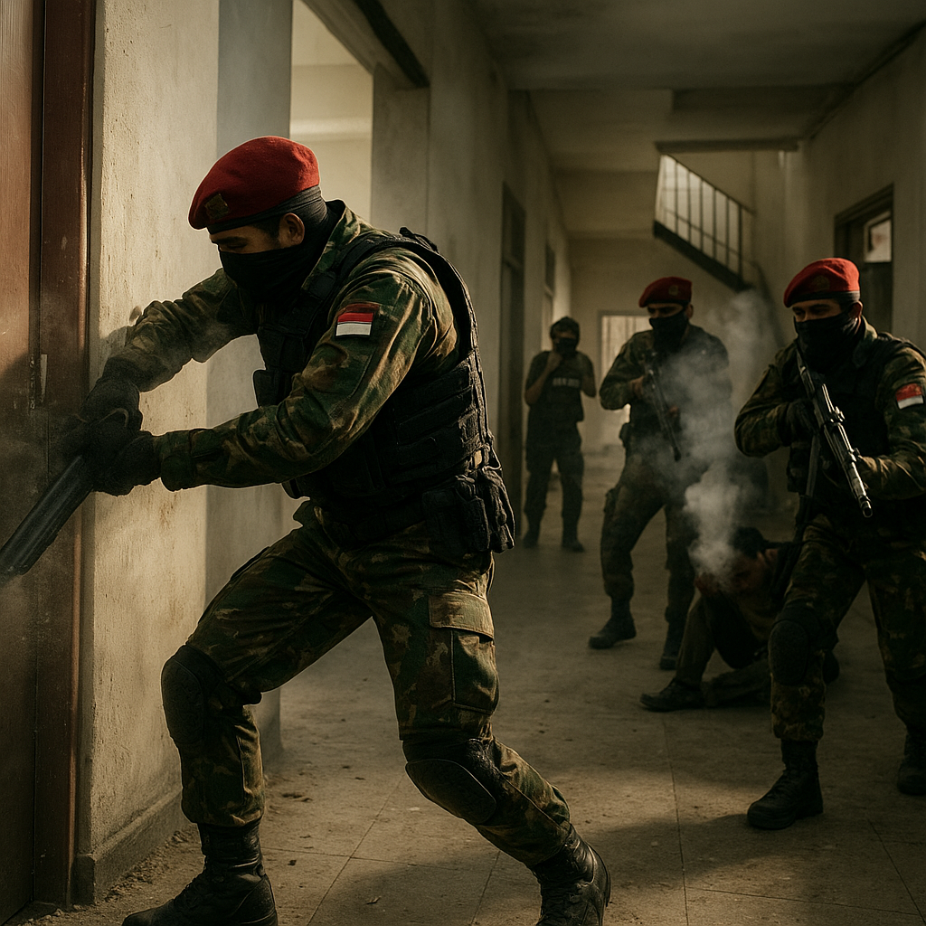 Simulasi Pertempuran Jarak Dekat (CQB) Kopassus di Markas Komando