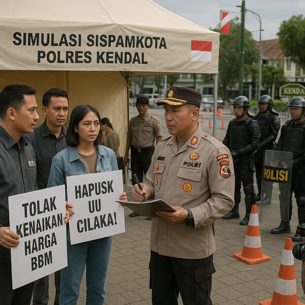 Simulasi Pengamanan Unjuk Rasa di Kendal, Aparat Utamakan Pendekatan Humanis