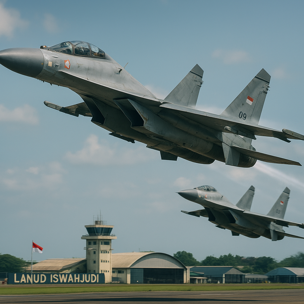 TNI AU dan Penerbang Tempur Sukhoi Gelar Simulasi Dogfight Taktis di Langit Lanud Iswahjudi