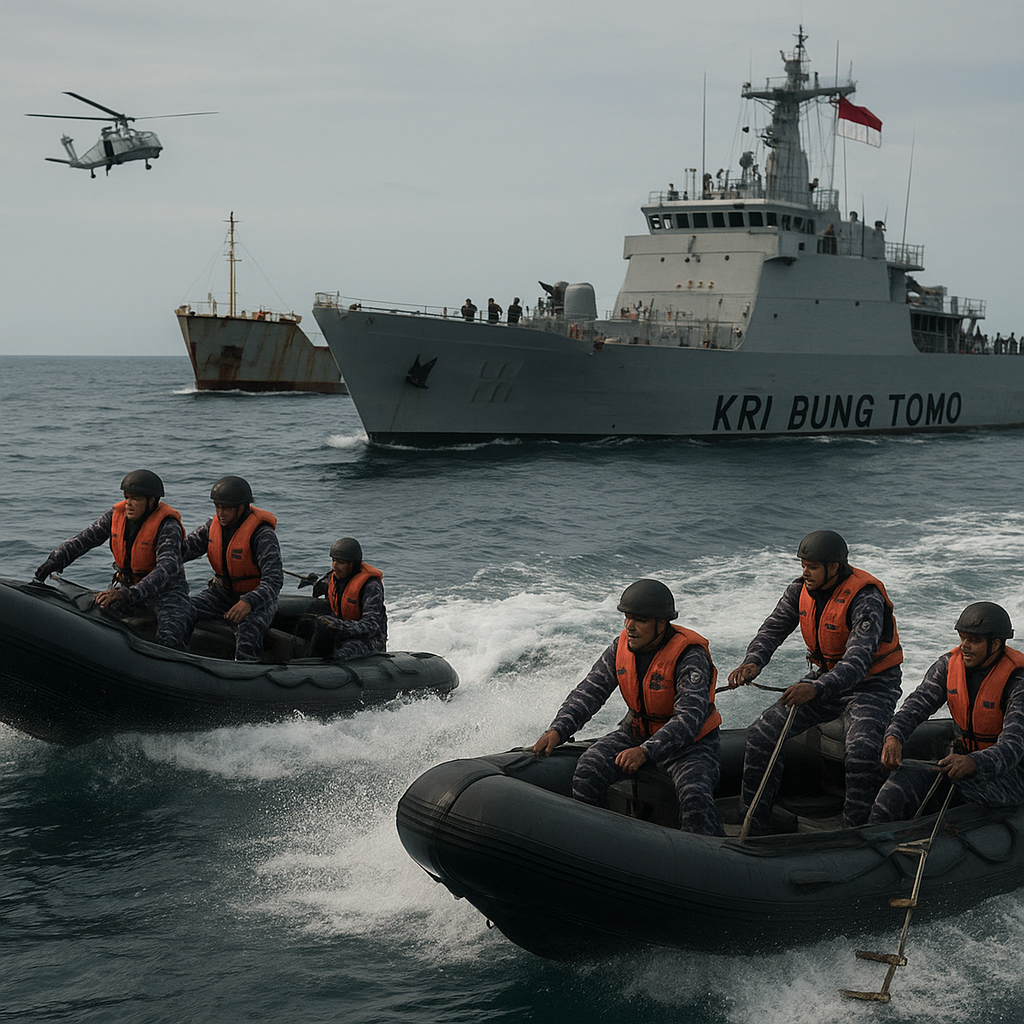 TNI AL Simulasikan Operasi Anti-Pembajakan di Selat Malaka dengan Skema 'Lautan Biru'