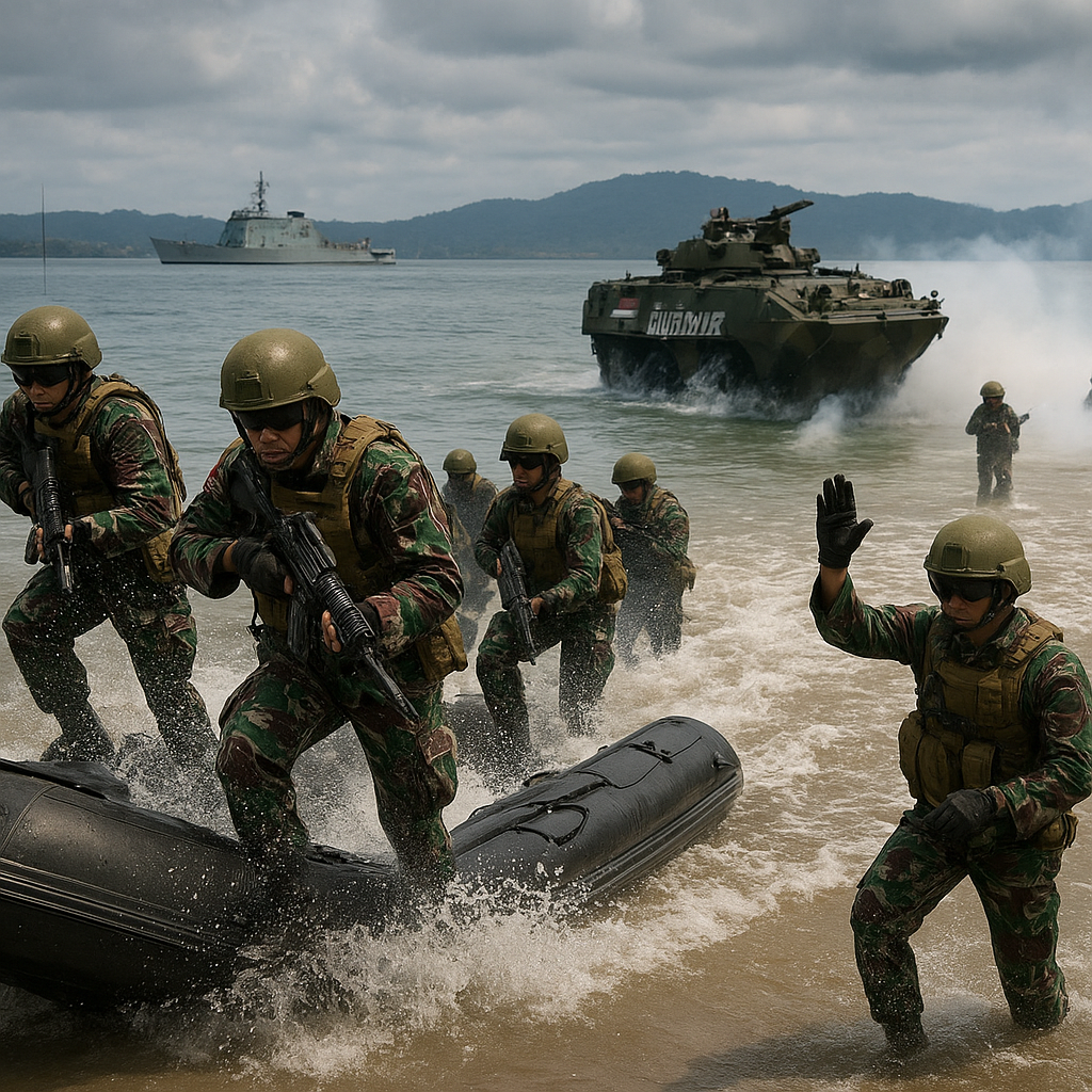 Simulasi Operasi Amfibi Marinir di Teluk Lampung