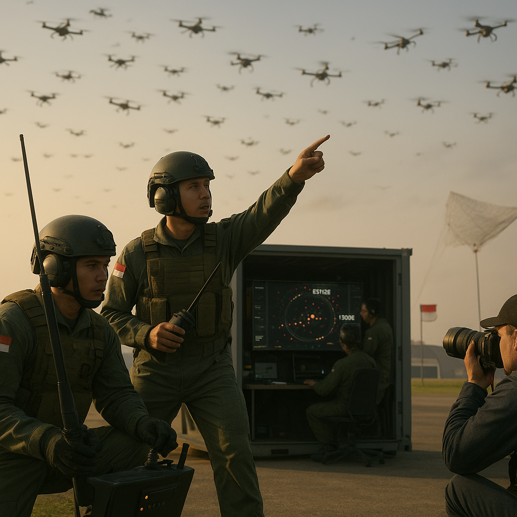 TNI AU Latihan Simulasi Pertahanan Pangkalan dengan Skenario Serangan Drone Swarm