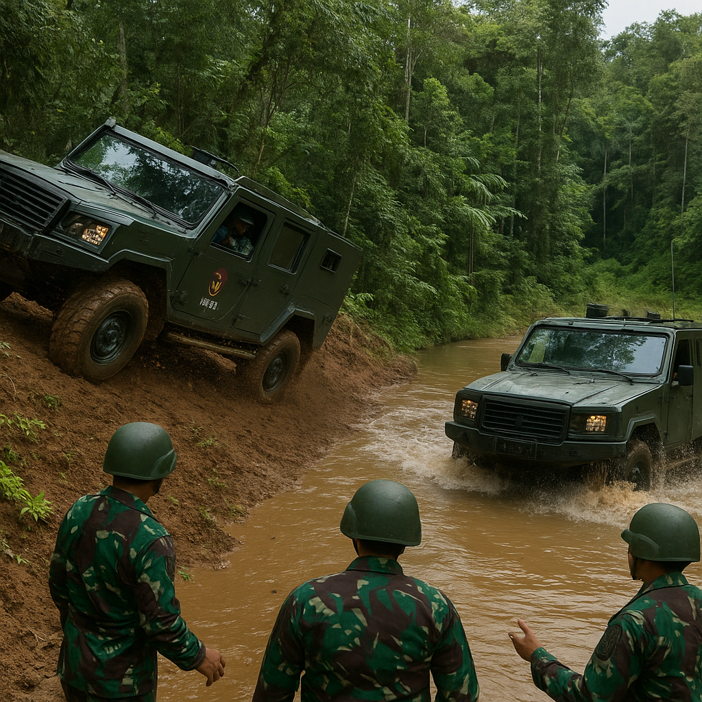 TNI AD Uji Coba Kendaraan Taktis Maung di Perbatasan Kalimantan, Begini Manuvernya