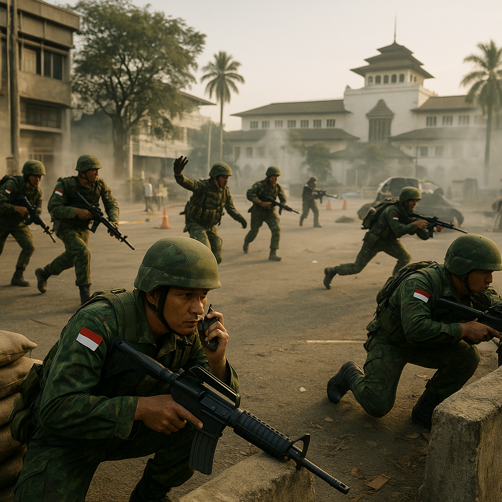Komunitas Militer Gelar Simulasi Pertempuran Skala Penuh di Bandung dengan Skenario Perang Kota