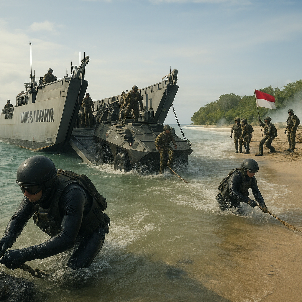 Korps Marinir Latihan Pendaratan Amfibi di Natuna: Tahapan dan Formasi