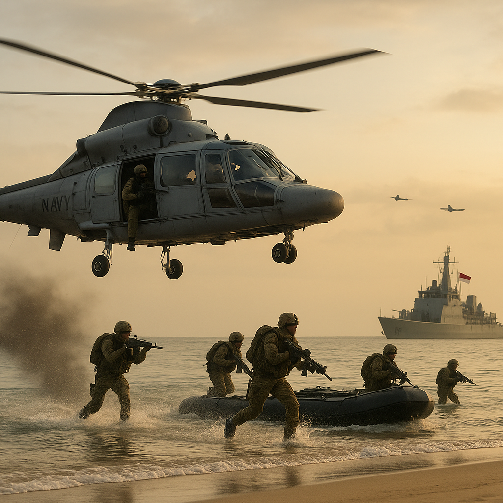 Latgab TNI AL dan AU: Simulasi Pendaratan Amfibi dengan Helikopter Serang