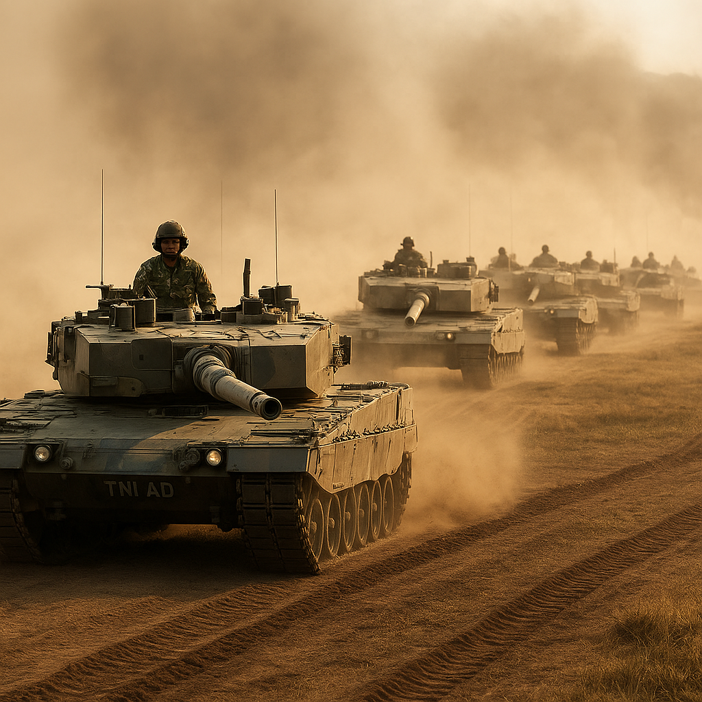 Latihan Batalyon Kavaleri: Manuver Tank Leo 2 RI dengan Formasi Tombak