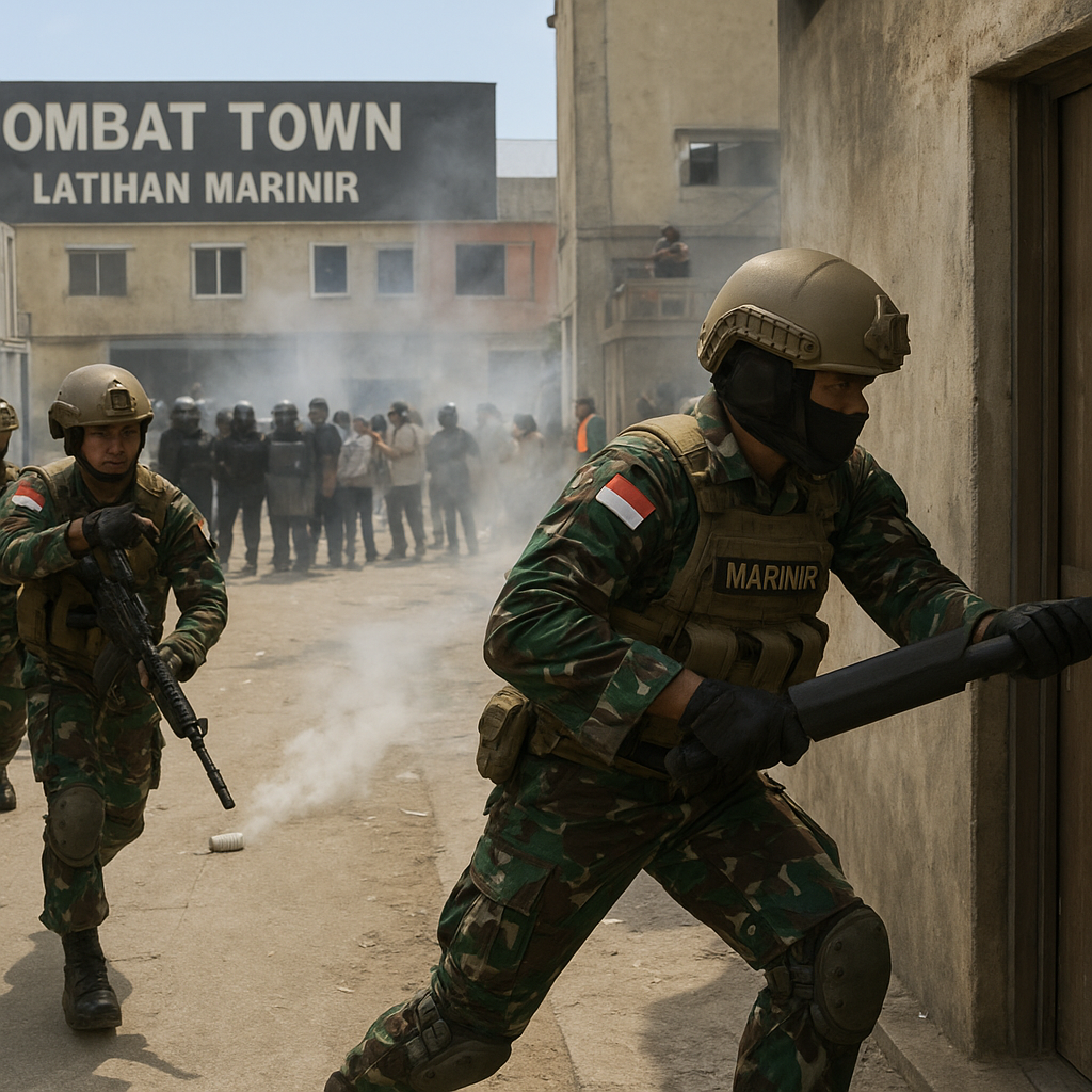 Satuan Marinir TNI AL Latihan Simulasi Pertempuran Kota dan Pengendalian Massa di Combat Town
