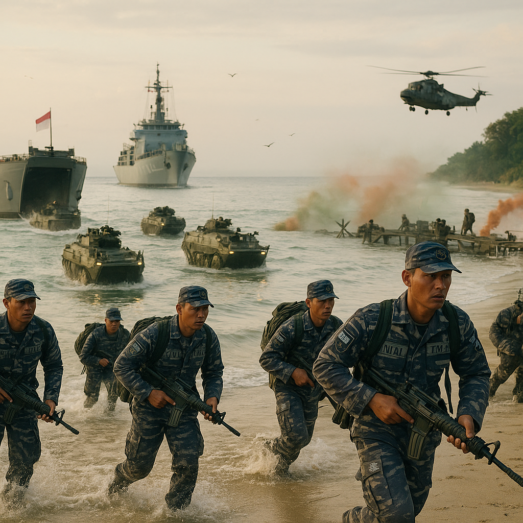 TNI AL Latihan Pendaratan Amfibi di Pantai Lampon: Prosedur Gelombang Serbu dan Penguasaan Jembatan Pantai