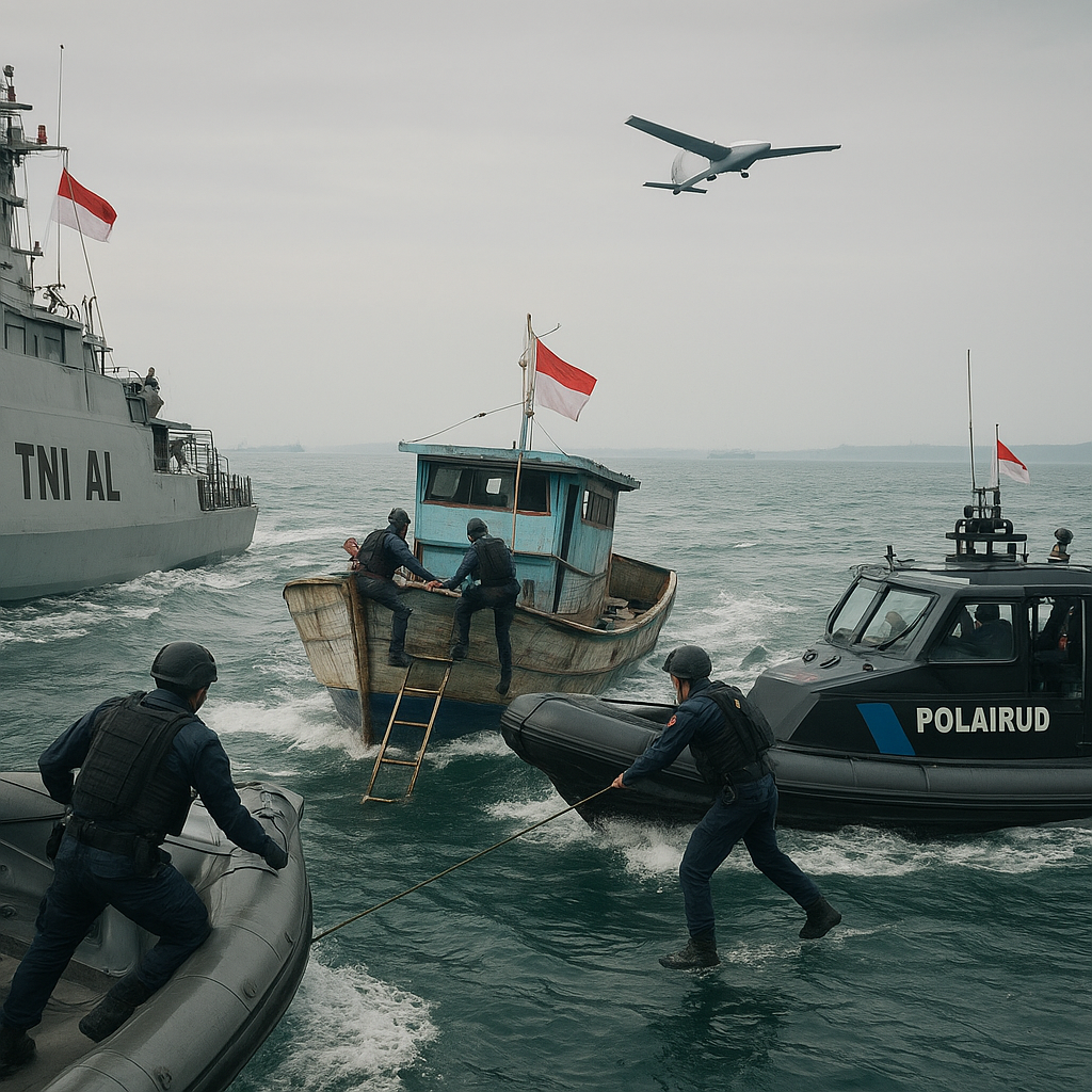 Latihan Patroli Laut Terpadu TNI AL dan Polairud di Selat Malaka