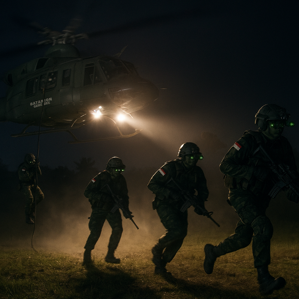 Batalyon Infanteri 500 Raider Latihan Night Insertion dengan Helikopter